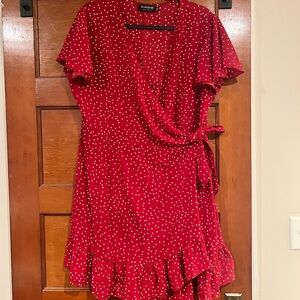 Fidanzato Scarlet Polka Dot Wrap Mini Dress